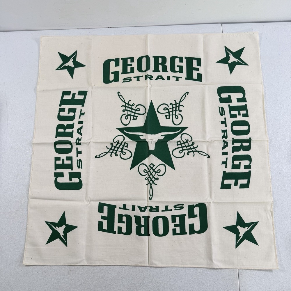 George Strait Country Music Texas Longhorn Beige Green Bandana Scarf 22"x 22"